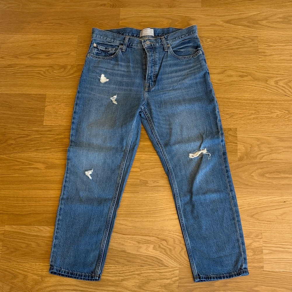 Everlane Blue Distressed Boyfriend Jeans
